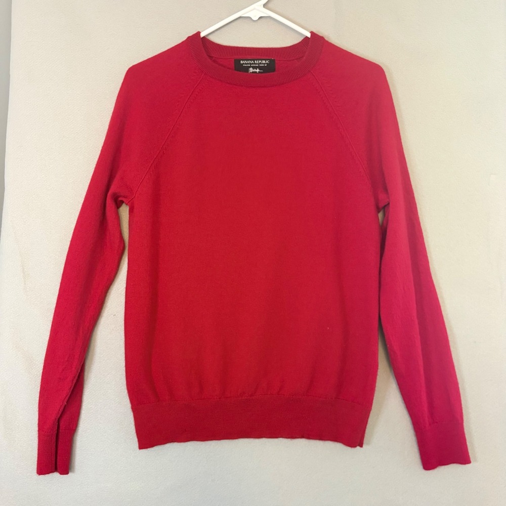Banana Republic Zegna Baruffa Red Italian Merino Wool Crewneck Sweater Mens Med